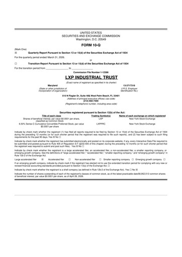 Thumbnail LXP Industrial Trust 10-Q Quarterly Report FY 