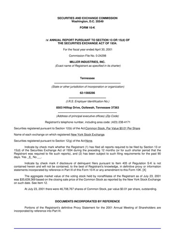 Vorschaubild Miller Industries 10-K Jahresbericht 2001