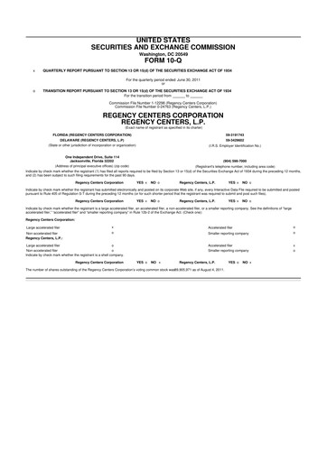 Thumbnail Regency Centers
 10-Q Quarterly Report FY 