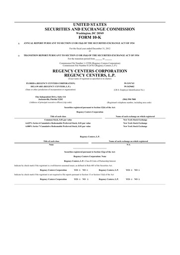 Vorschaubild Regency Centers
 10-K Jahresbericht 2012