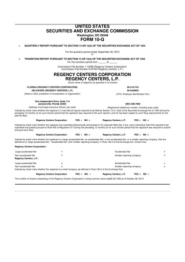 Thumbnail Regency Centers
 10-Q Quarterly Report FY2013 