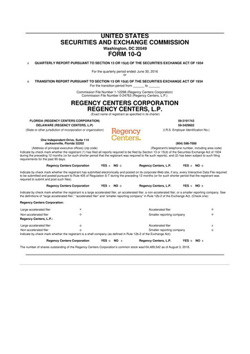 Thumbnail Regency Centers
 10-Q Quarterly Report FY2016 