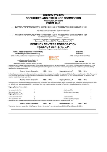 Thumbnail Regency Centers
 10-Q Quarterly Report FY2016 