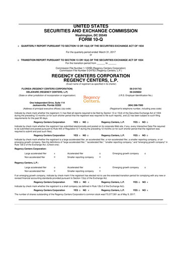 Thumbnail Regency Centers
 10-Q Quarterly Report FY2017 