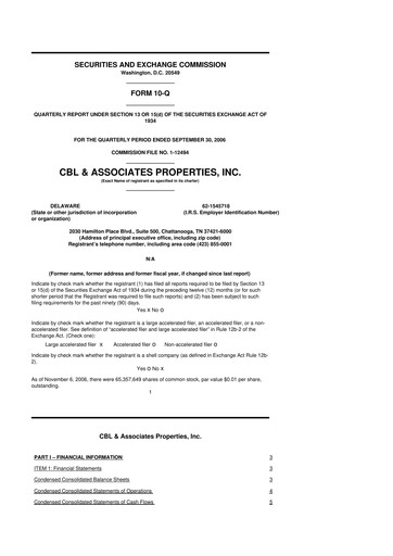 Thumbnail CBL Properties
 10-Q Quarterly Report FY 