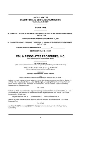 Thumbnail CBL Properties
 10-Q Quarterly Report FY 