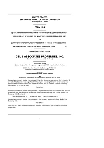 Thumbnail CBL Properties
 10-Q Quarterly Report FY 