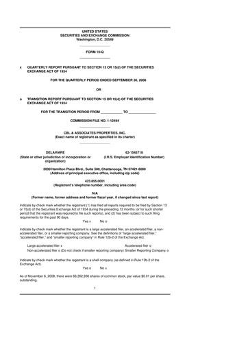 Thumbnail CBL Properties
 10-Q Quarterly Report FY 