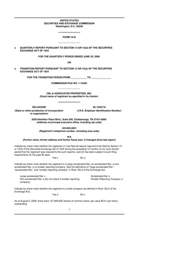 Thumbnail CBL Properties
 10-Q Quarterly Report FY 