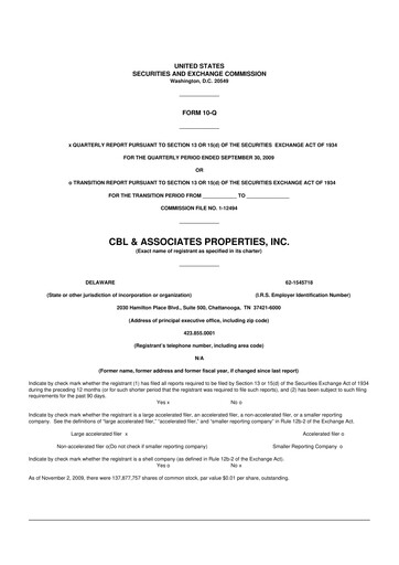 Thumbnail CBL Properties
 10-Q Quarterly Report FY 