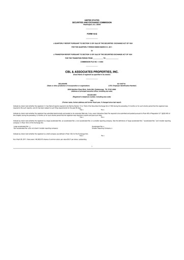 Thumbnail CBL Properties
 10-Q Quarterly Report FY2011 
