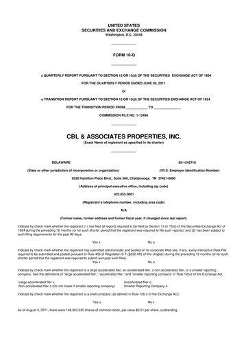 Thumbnail CBL Properties
 10-Q Quarterly Report FY 