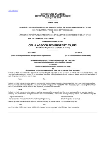 Thumbnail CBL Properties
 10-Q Quarterly Report FY2011 