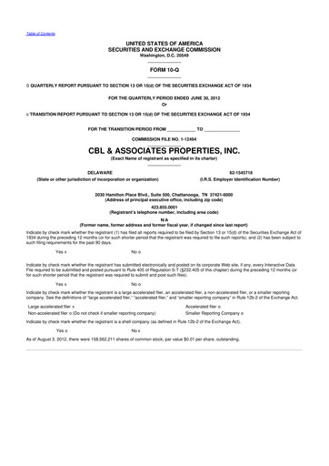 Thumbnail CBL Properties
 10-Q Quarterly Report FY2012 