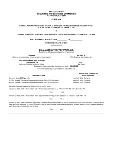 Thumbnail CBL Properties
 10-K Annual Report 2012