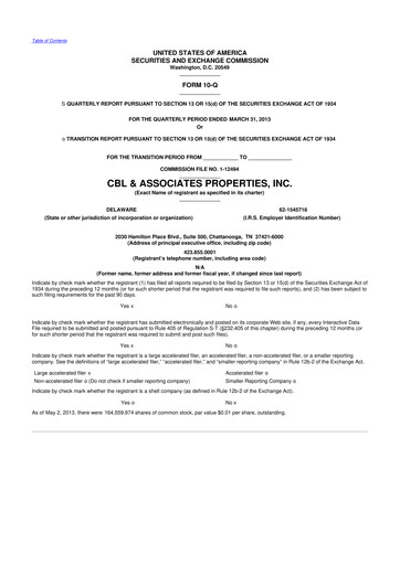 Thumbnail CBL Properties
 10-Q Quarterly Report FY2013 