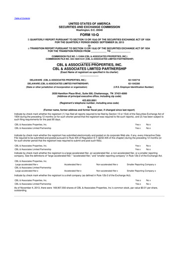 Thumbnail CBL Properties
 10-Q Quarterly Report FY2013 