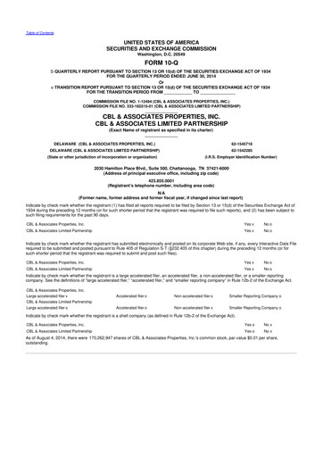 Thumbnail CBL Properties
 10-Q Quarterly Report FY2014 