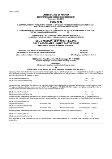 Thumbnail CBL Properties
 10-Q Quarterly Report FY2014 