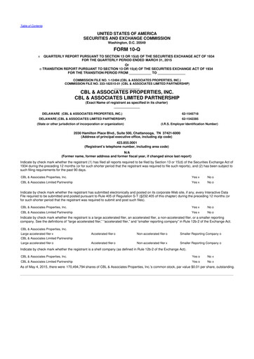 Thumbnail CBL Properties
 10-Q Quarterly Report FY2015 