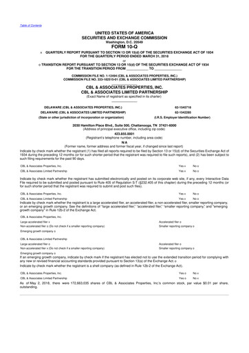 Thumbnail CBL Properties
 10-Q Quarterly Report FY2018 