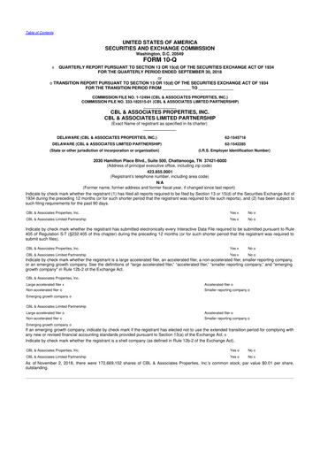 Thumbnail CBL Properties
 10-Q Quarterly Report FY2018 