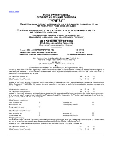 Thumbnail CBL Properties
 10-Q Quarterly Report FY2019 