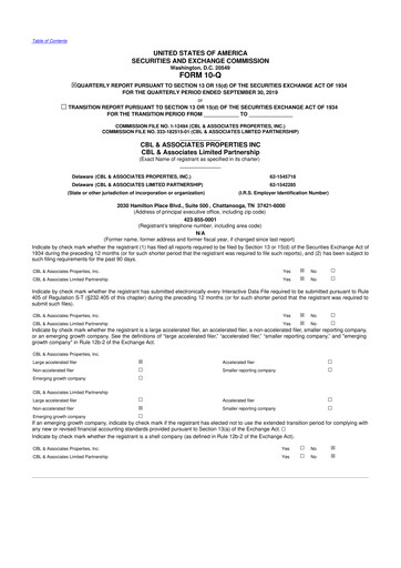 Thumbnail CBL Properties
 10-Q Quarterly Report FY2019 