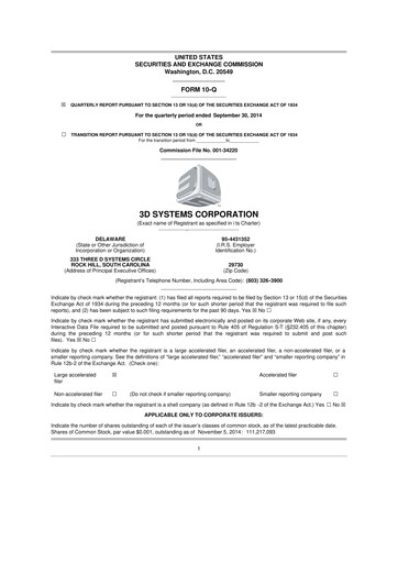 Thumbnail 3D Systems 10-Q Quarterly Report FY2014 