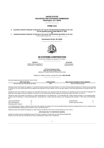 Thumbnail 3D Systems 10-Q Quarterly Report FY2021 