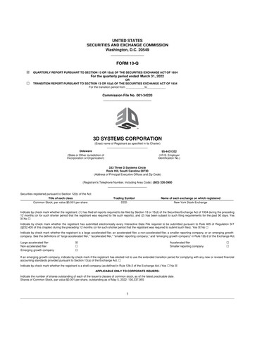 Thumbnail 3D Systems 10-Q Quarterly Report FY2022 