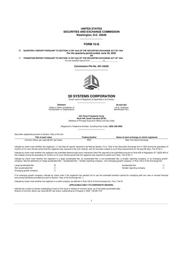 Thumbnail 3D Systems 10-Q Quarterly Report FY2022 