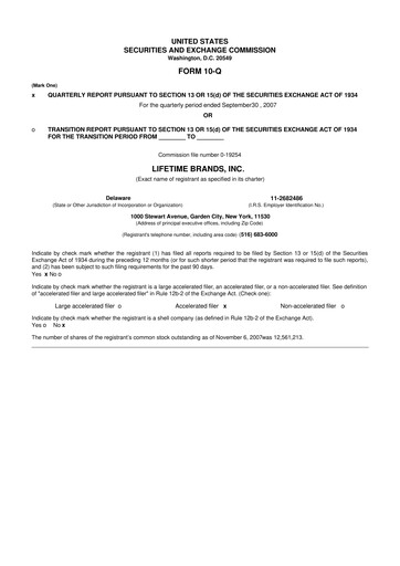 Miniature Lifetime Brands 10-Q Rapport trimestriel  