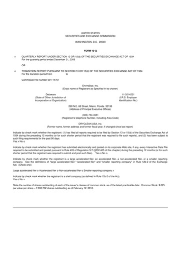 Miniature EVI Industries 10-Q Rapport trimestriel  