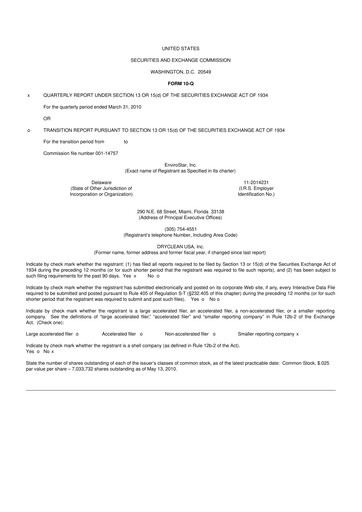 Miniature EVI Industries 10-Q Rapport trimestriel  