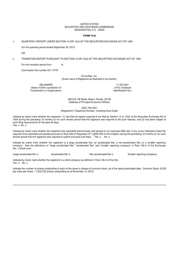 Miniature EVI Industries 10-Q Rapport trimestriel  