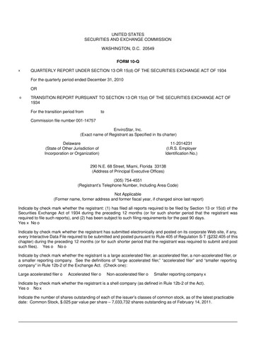 Miniature EVI Industries 10-Q Rapport trimestriel  