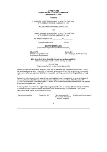 Thumbnail Century Casinos 10-Q Quarterly Report FY2013 