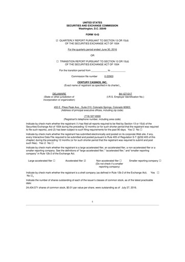 Thumbnail Century Casinos 10-Q Quarterly Report FY2016 