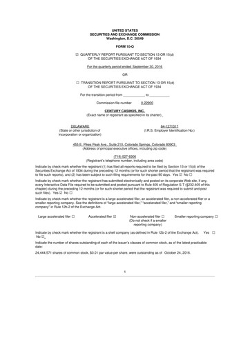 Thumbnail Century Casinos 10-Q Quarterly Report FY2016 