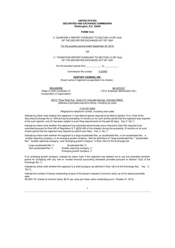 Thumbnail Century Casinos 10-Q Quarterly Report FY2018 