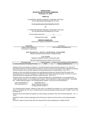 Thumbnail Century Casinos 10-Q Quarterly Report FY2019 