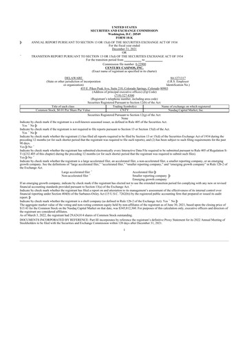 Thumbnail Century Casinos 10-K Annual Report 2021