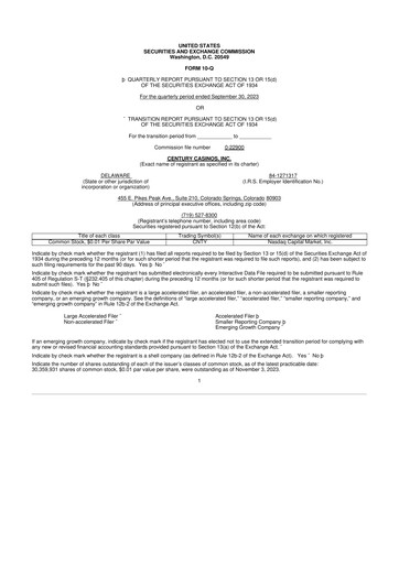 Thumbnail Century Casinos 10-Q Quarterly Report FY2023 