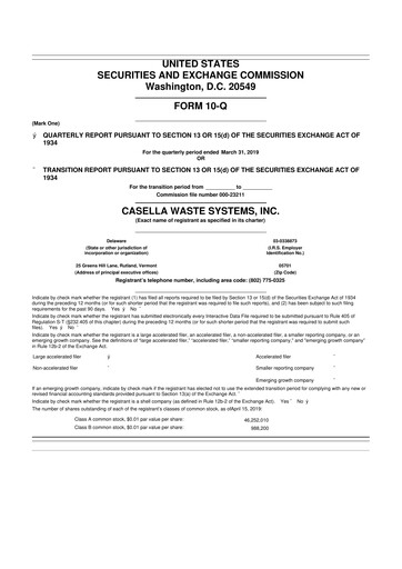 Thumbnail Casella Waste Systems
 10-Q Quarterly Report FY2019 
