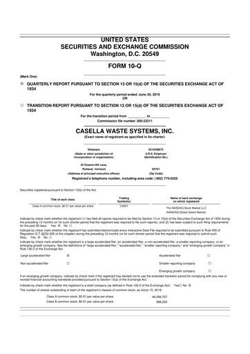 Thumbnail Casella Waste Systems
 10-Q Quarterly Report FY2019 