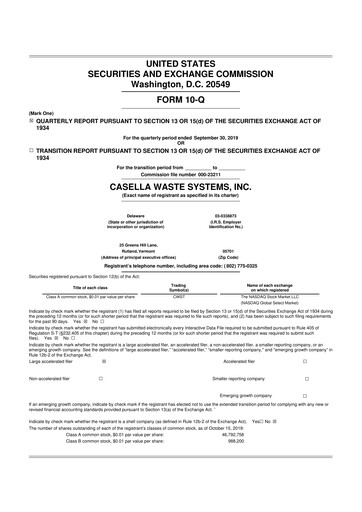 Thumbnail Casella Waste Systems
 10-Q Quarterly Report FY2019 