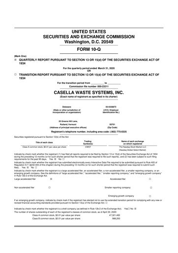 Thumbnail Casella Waste Systems
 10-Q Quarterly Report FY2020 