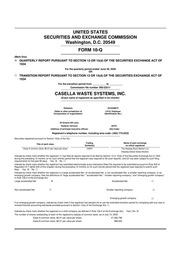 Thumbnail Casella Waste Systems
 10-Q Quarterly Report FY2020 