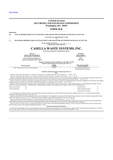 Thumbnail Casella Waste Systems
 10-K Annual Report 2020